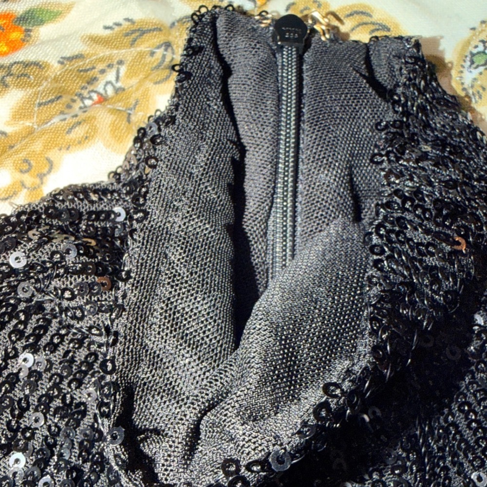 Cara‎ Cara Black Sequin Turtleneck Long Sleeve Zipper Back Top Whimsygoth XS - Picture 4 of 8